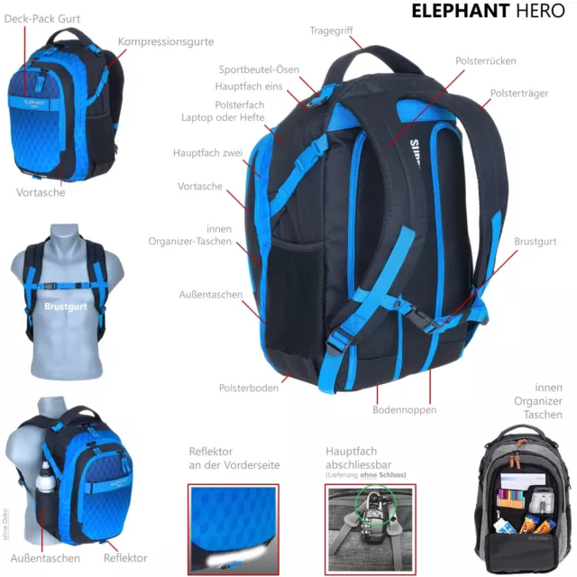 Schulrucksack Rucksack Jungen Mädchen Elephant Signature Hero Daypack + Heftbox 3