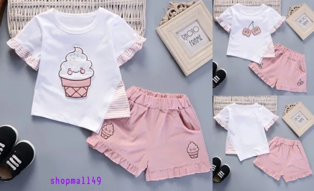 Girls Kids Set Summer Baby Outfits Tops Clothes Top Shorts Toddler Age 2-4 years