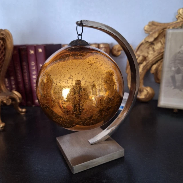 BOULE DE NOËL COEUR, Verre Églomisé Mercurisé