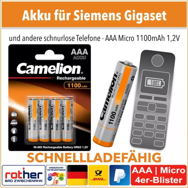 Camelion AAA Micro HR03 Ni-MH 1100mAH 1,2V Akku für Telefon, Computermaus usw.