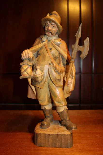 Vtg 11" Wood Hand Carved Medieval Night Guard Watchman Pirate Statue Figure Gift