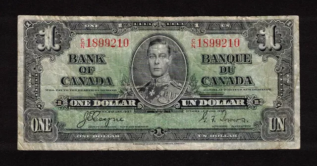 1937 $1.00 BC-21d VG-F Classic COYNE Signed Canada King George VI OLD One Dollar