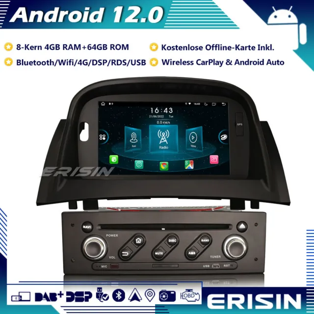 4GB+64GB Android 12 Autoradio GPS Navi CarPlay DAB+TPMS CD für Renault Megane 2
