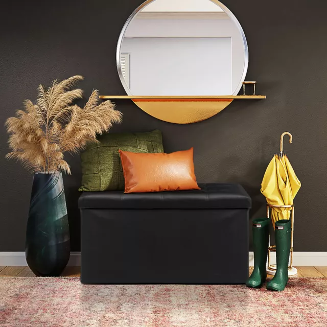 30" Versatile Storage Bench Folding Ottomans Footstools Black Toy Box Sturdy