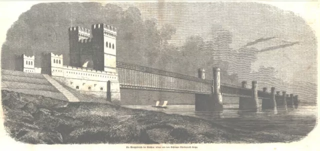 "Die Weichselbrücke bei Dirschau" Tczew-Polen-Pommern Original Holzstich v. 1857