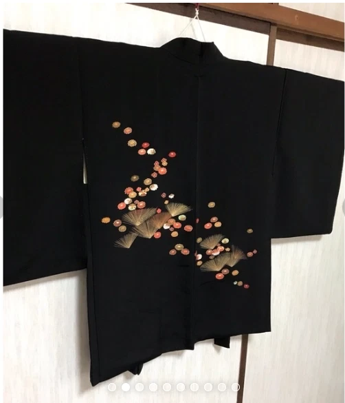 Vintage Japanese Kimono Silk Jacket Antique HAORI Black Picture