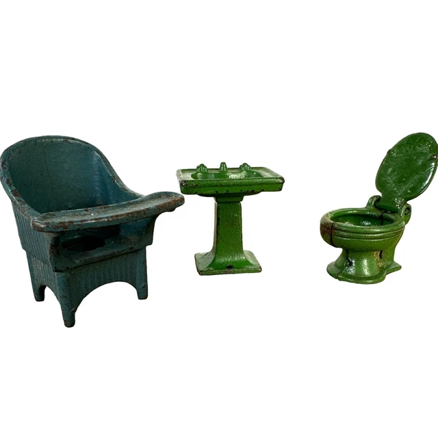 ANTIQUE CAST IRON Kilgore Toilet Sink Potty Chair Doll House Furniture
