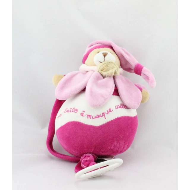 Doudou et compagnie Ma boite à musique collector ours fleur pétale rose blanc -