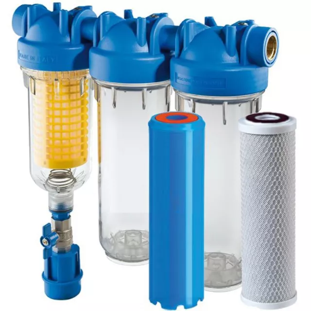 Wasserfilter SET 10 Zoll 1x Kombifilter + 1x Kalkfilter gegen Kalk im  Brunnenwasser Trinkwasser Hauswasser