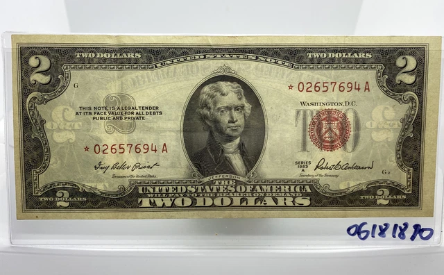 1953 $2 Two Dollar Bill, Star Red Seal Star Note VG and 1953 A Red Seal-Good