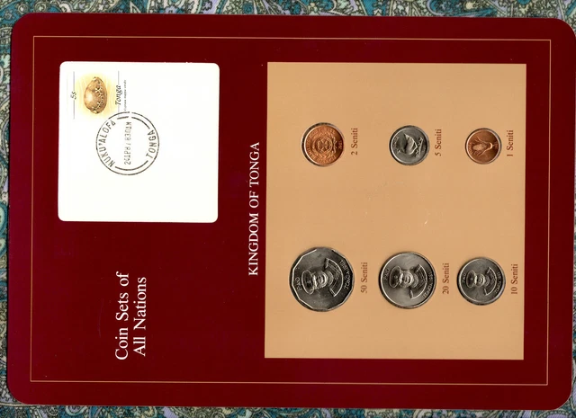 Coin Sets of All Nations Tonga  w/card  UNC 1, 2, 5, 10, 20, 50 Seniti 1981