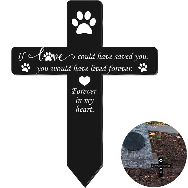 Meaningful Sturdy Waterproof Pet Grave Marker Memorial Cross Or Hearted Dog Paw