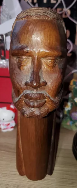 Vintage African hand carved in Kenya wood man head