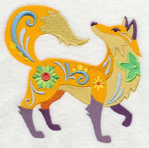 Embroidered Ladies T-Shirt - Flower Power Fox L4006 Size S - XXL