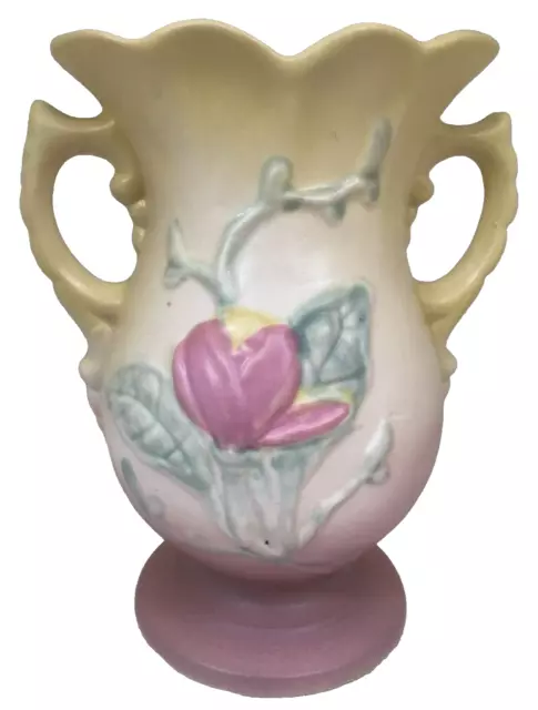 Vtg Hull Art Pottery Magnolia Double Handle Floral Vase 11-6 1/4 Ohio 1940s USA