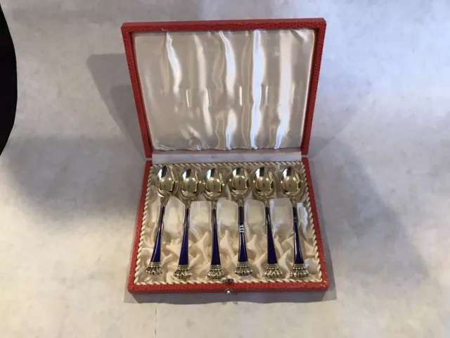 6  Egon Lauridsen Of Denmark Gold Washed Sterling &  Enameled Demitasse Spoons