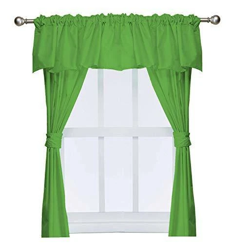 Baby Doll Bedding Solid 5-Piece Window Valance Curtain Set, Green Apple
