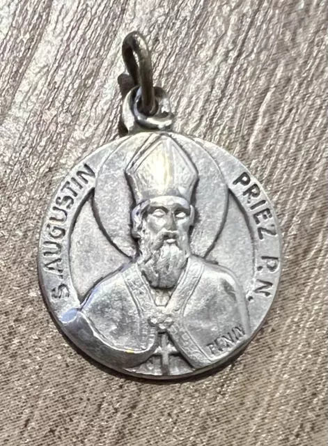médaille religieuse ancienne " Saint Augustin ￼ " - metal argenté