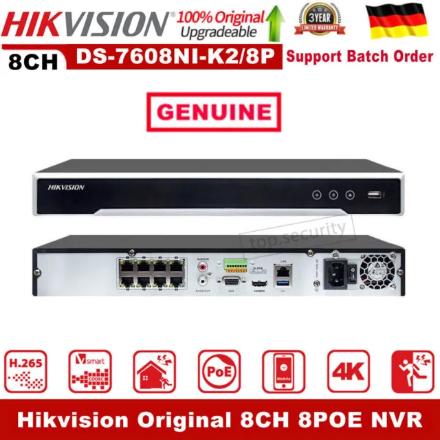 Hikvision Original Brand 4K 8CH 8PoE DS-7608NI-K2/8P Netzwerk Video Recorder NVR