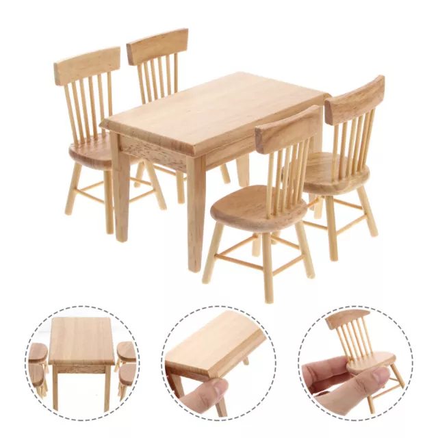 5pcs Doll house 1/12 Miniature Dining Table Chair Wooden Furniture Children