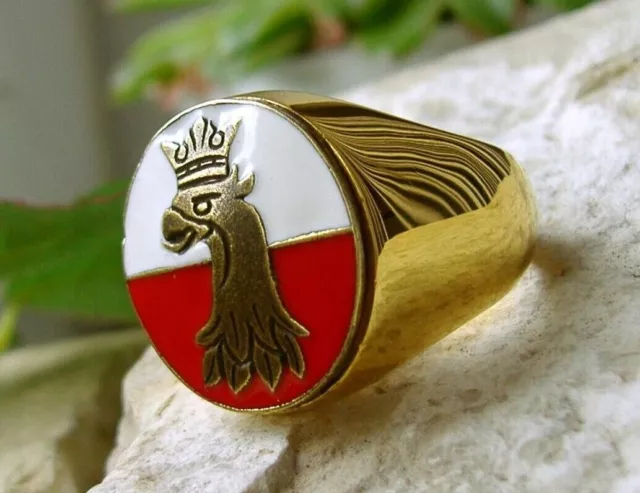 Polish Poland Eagle Ring Crest Silver Seal Pin Patch Signet Medal [ D74 ]