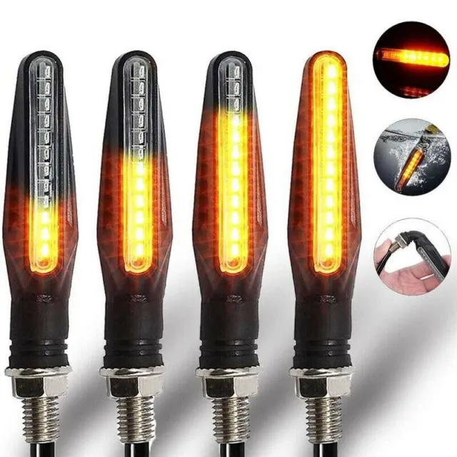 4x Motorcycle LED Turn Signals Light Blinker Indicator Flowing Tail Lights Amber
