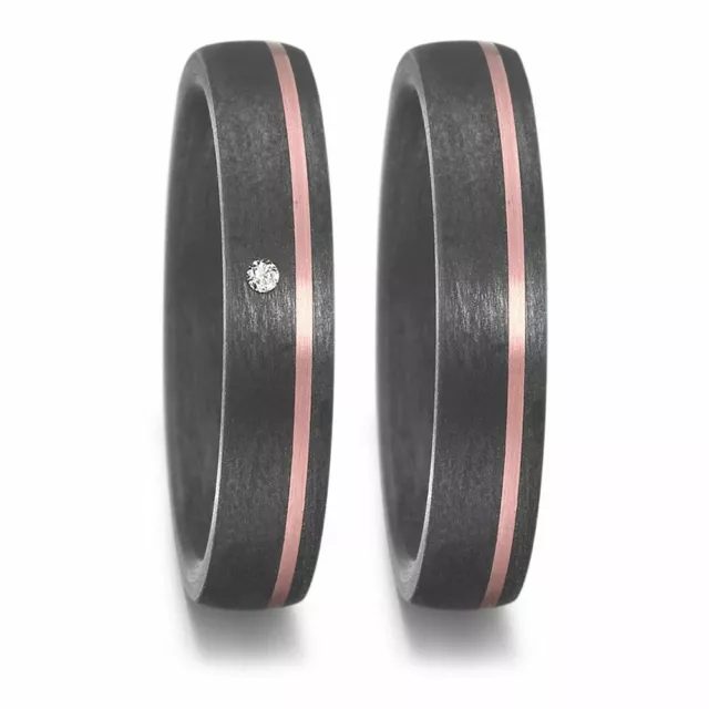 Alliances Bague de Couple Fiançailles Alliances Titan Charbon+Diamant+Gravure De