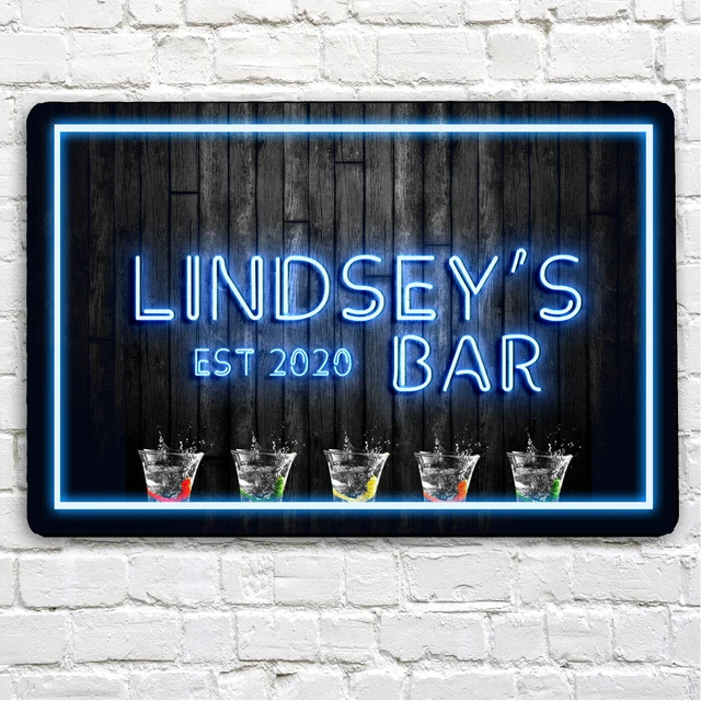 Personalisierte BLAUE SHOTS BRILLE RETRO Barschild - Metall Wand A4 Bar Schild