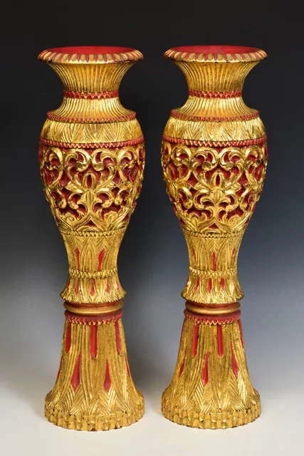 Early 20th Century, A Pair of Burmese Lacquered Vases with Gilding