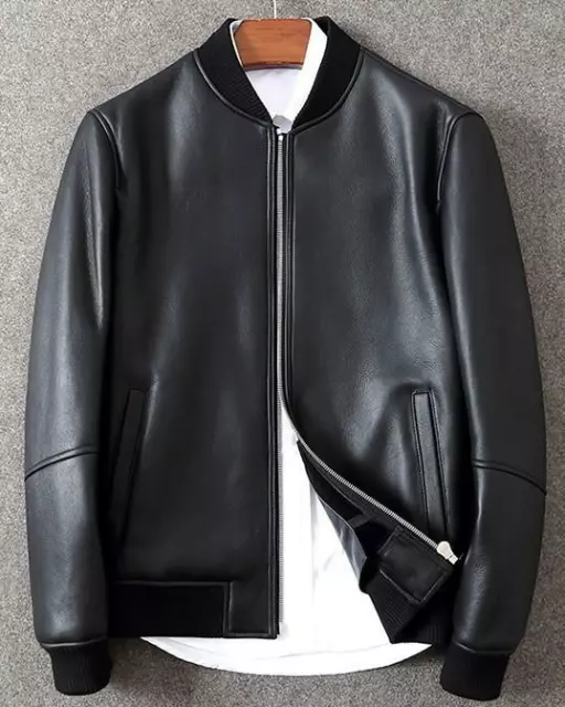 Black Leather Jacket Men Flight/Bomber Pure Lambskin Size S M L XL XXL Customize