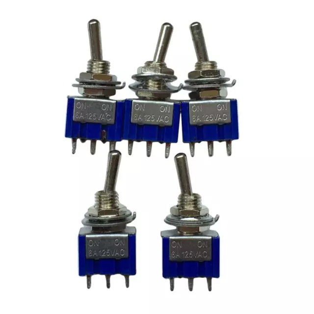 5 x On/On Sub Miniature Small Mini Toggle Switch Round Handle 3P Blue