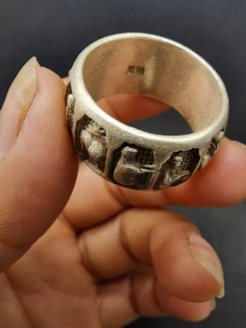 Exquisite Old Chinese tibet silver handcarved Zodiac Ring 8152 2