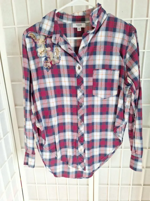 Kensie Women's  Plaid Button Up Shirt Top Size Medium