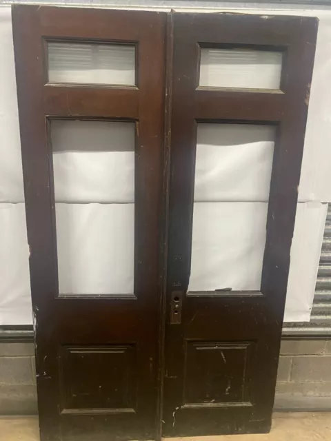 48" x 90" Antique Vintage Old Wood Wooden Double Entry Door No Glass