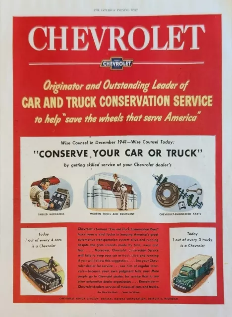 1945 Chevrolet Car Motor Division Vintage Ad Conserve Your car or truck