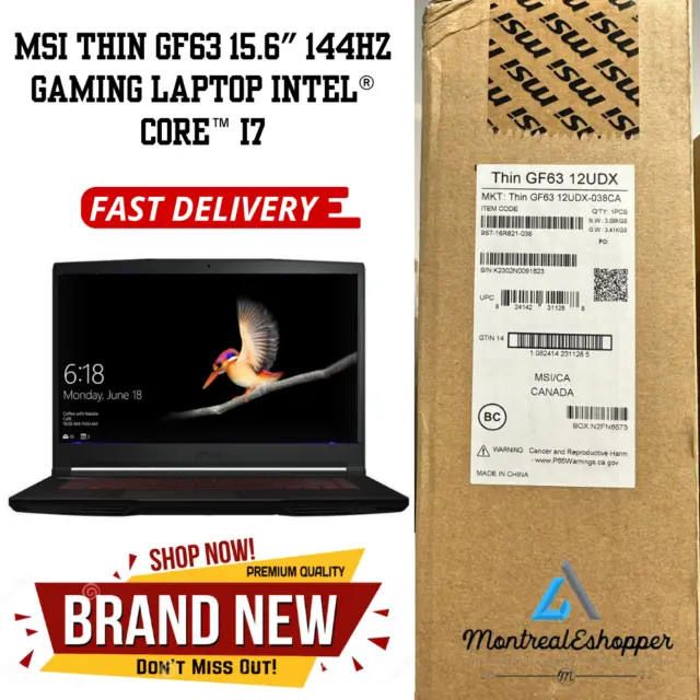 MSI THIN GF63 15.6" 144Hz Gaming Laptop IntelCore i7-12650H 16GB 512GB NVMe SSD