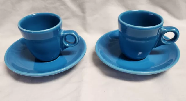 Pair of Fiesta Peacock Demitasse Cups & Saucers Set