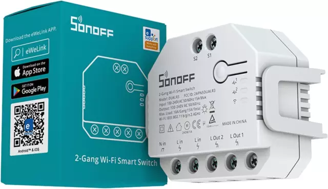Interruttore Relè Wifi per Automazione Domestica, SONOFF DUAL R3 2-Gang 2-Way Sm