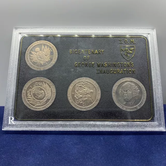 1989 Isle of Man 1 Crown Diamond Finish Coin George Washington Inauguration Set