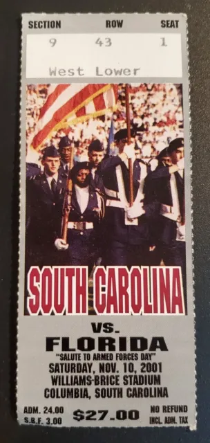 South Carolina Florida Gators Football Ticket Stub 11/10 2001 Rex Grossman 5,000
