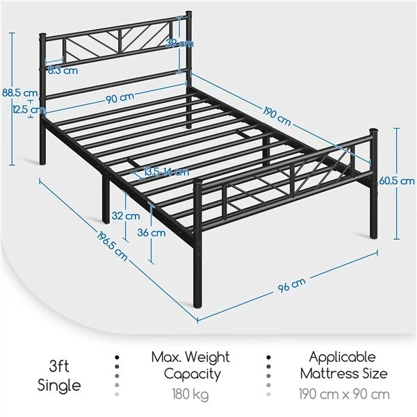 3FT SINGLE HOME Bed Frame Metal Bed Platform for Bedroom Furniture