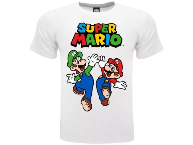 SUPER MARIO T-Shirt Maglietta BIANCA con MARIO e LUIGI NINTENDO