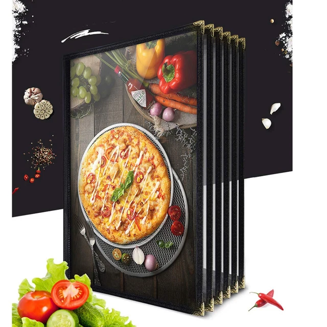 6 Pages 12 View Menu Covers Double Stitched Black Silver Corners and Ma