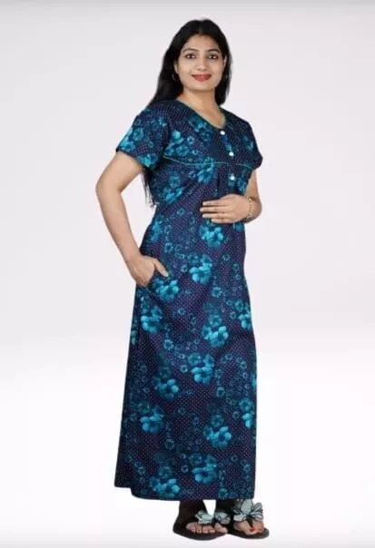 Abito da notte blu da donna, abito da notte maxi stampato, comfort super morbido