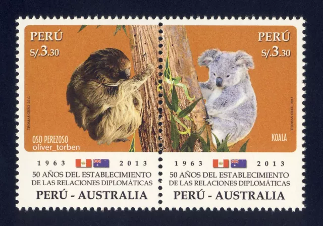 PERU 2609-10 ** Diplomatische Beziehungen mit Australien KOALA FAULTIER Flaggen