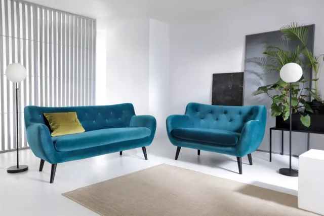 % Premium Luxury Set [ 1+2+3+Ho ] 3 Sitzer Sofa Sessel Hocker Samt Retro Farben