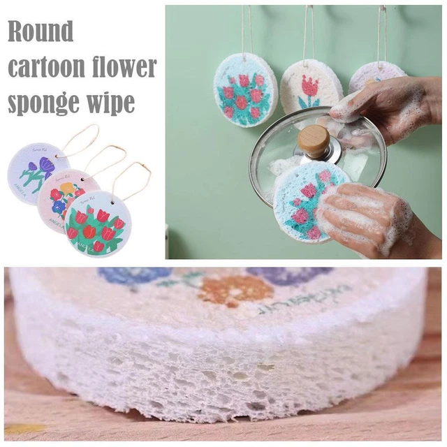 3 esponjas de cocina para lavavajillas de pulpa de madera comprimida dibujos animados de algodón 7W3Q Bru Y89C