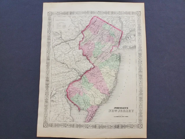 1867 Johnson Atlas Map New Jersey Near Perfect Rare Antique
