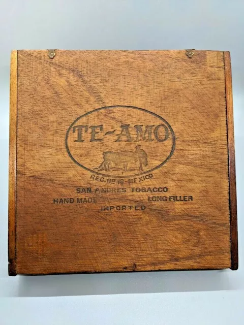 Vintage Te Amo Churchill Wooden Hinged Dovetail Cigar Box Mexico Empty