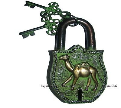 Solid Camel Shape Lock Antique Vintage Style Brass Handmade Padlock & Keys